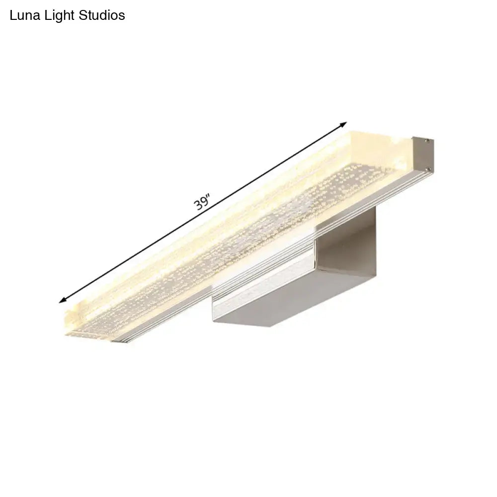 Modern 39-inch stainless steel led bathroom light with sleek metallic finish and frosted textured glass panel