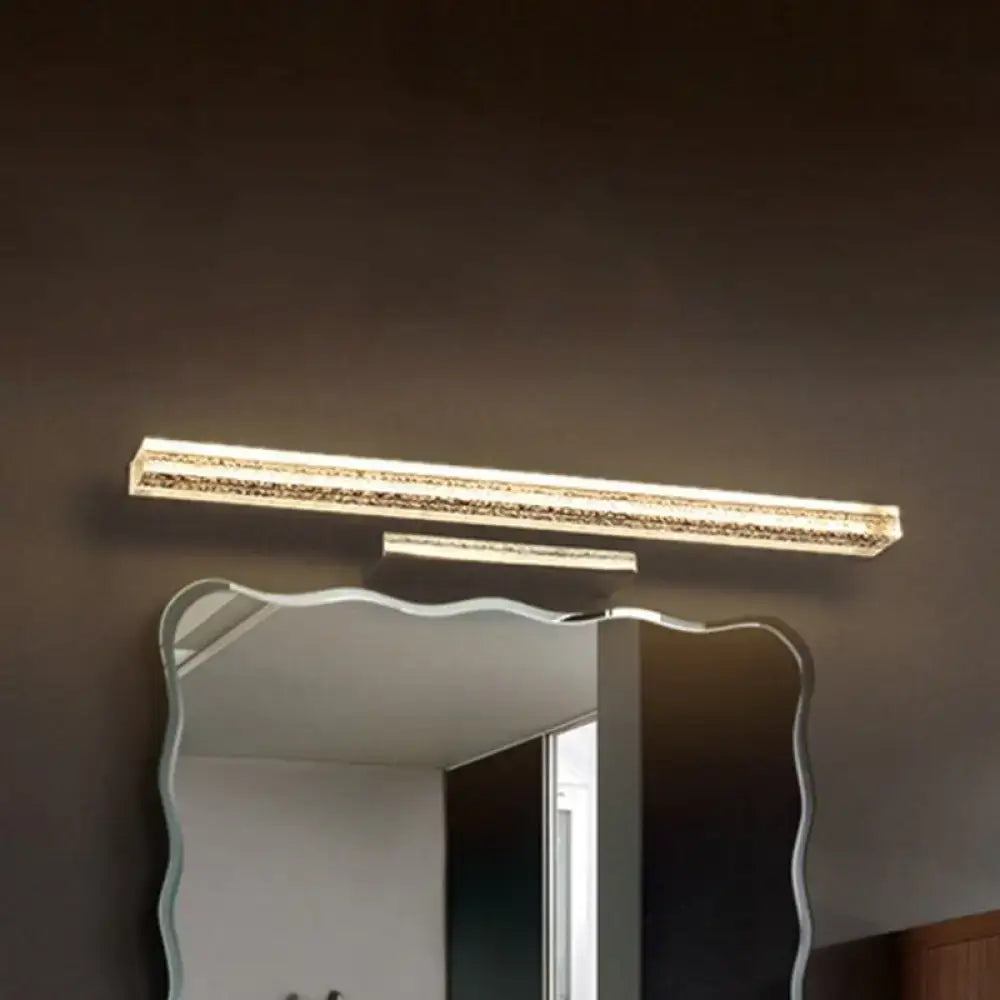 Modern stainless steel led bathroom light with frosted shade featuring gold-toned finish and embedded crystal accents