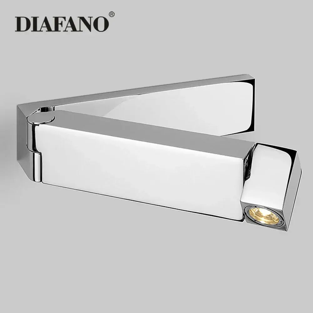 Chrome-finished diafano wall light with sleek rectangular design and integrated spotlight for decorbites led bedside use