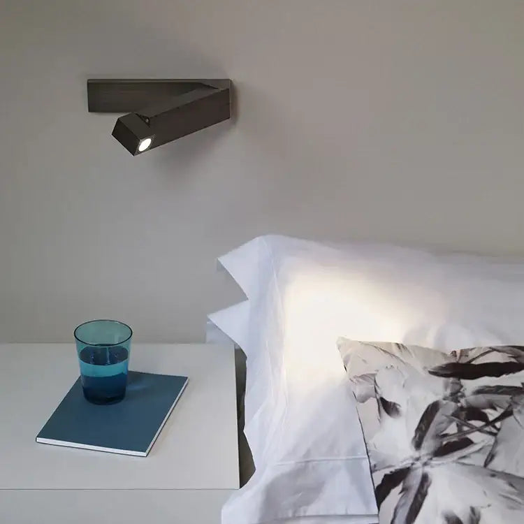 Modern stainless steel led bedside wall light with matte black angular adjustable reading lamp by decorbites led bedside