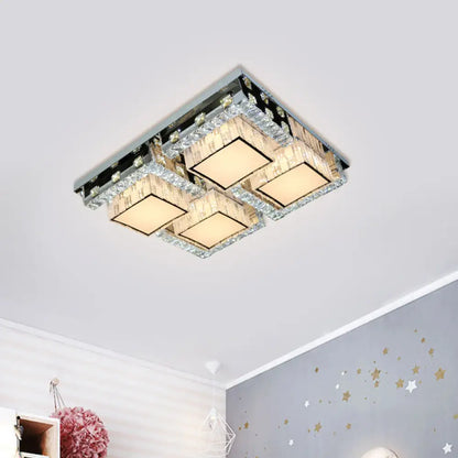 DecorBites™ DecorBites™ Modern Stainless-Steel LED Ceiling Light with Crystal Blocks - Rectangle/Square Shape, White Cubic Shade - 31"/46.5" Wide
