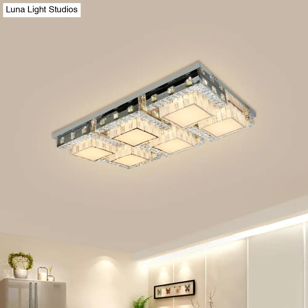 DecorBites™ DecorBites™ Modern Stainless-Steel LED Ceiling Light with Crystal Blocks - Rectangle/Square Shape, White Cubic Shade - 31"/46.5" Wide