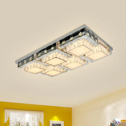 DecorBites™ DecorBites™ Modern Stainless-Steel LED Ceiling Light with Crystal Blocks - Rectangle/Square Shape, White Cubic Shade - 31"/46.5" Wide
