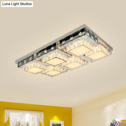 DecorBites™ DecorBites™ Modern Stainless-Steel LED Ceiling Light with Crystal Blocks - Rectangle/Square Shape, White Cubic Shade - 31"/46.5" Wide