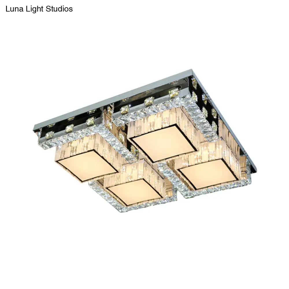 DecorBites™ DecorBites™ Modern Stainless-Steel LED Ceiling Light with Crystal Blocks - Rectangle/Square Shape, White Cubic Shade - 31"/46.5" Wide