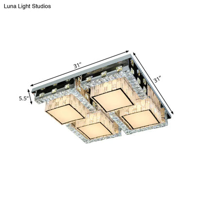 DecorBites™ DecorBites™ Modern Stainless-Steel LED Ceiling Light with Crystal Blocks - Rectangle/Square Shape, White Cubic Shade - 31"/46.5" Wide