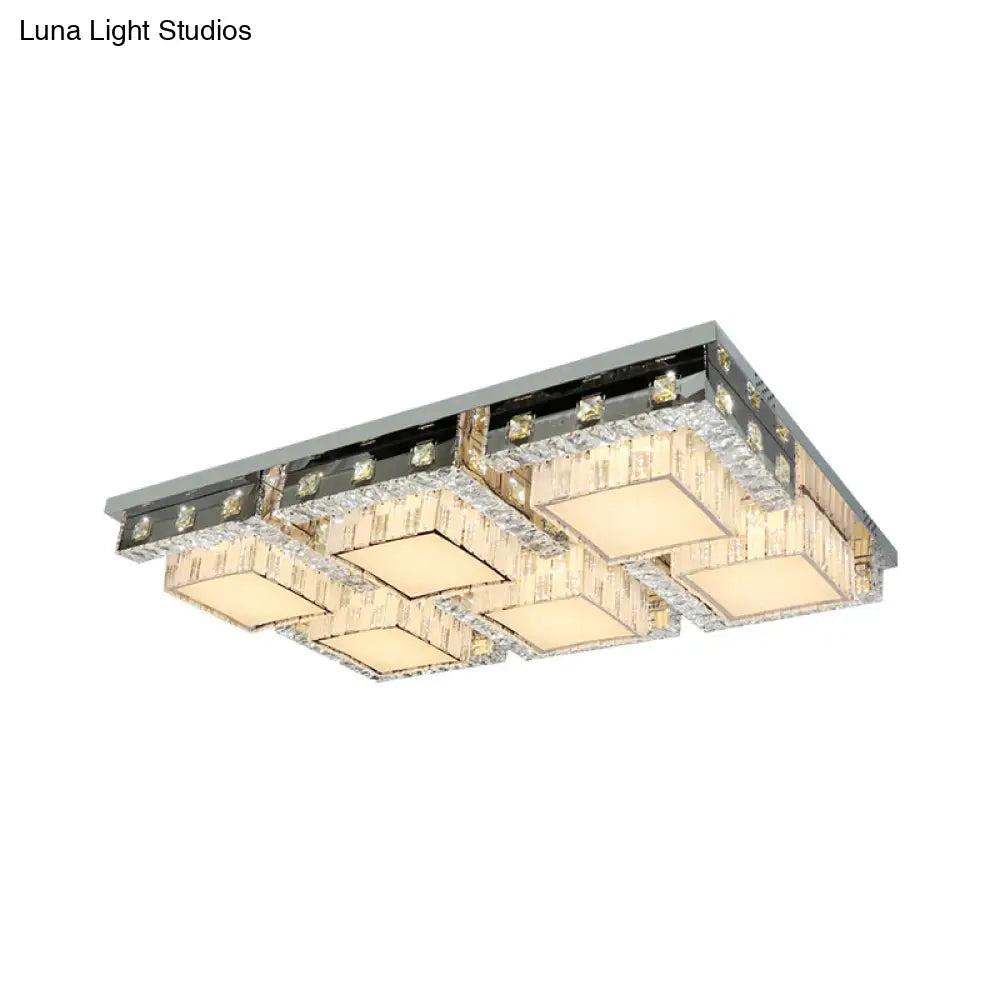 DecorBites™ DecorBites™ Modern Stainless-Steel LED Ceiling Light with Crystal Blocks - Rectangle/Square Shape, White Cubic Shade - 31"/46.5" Wide