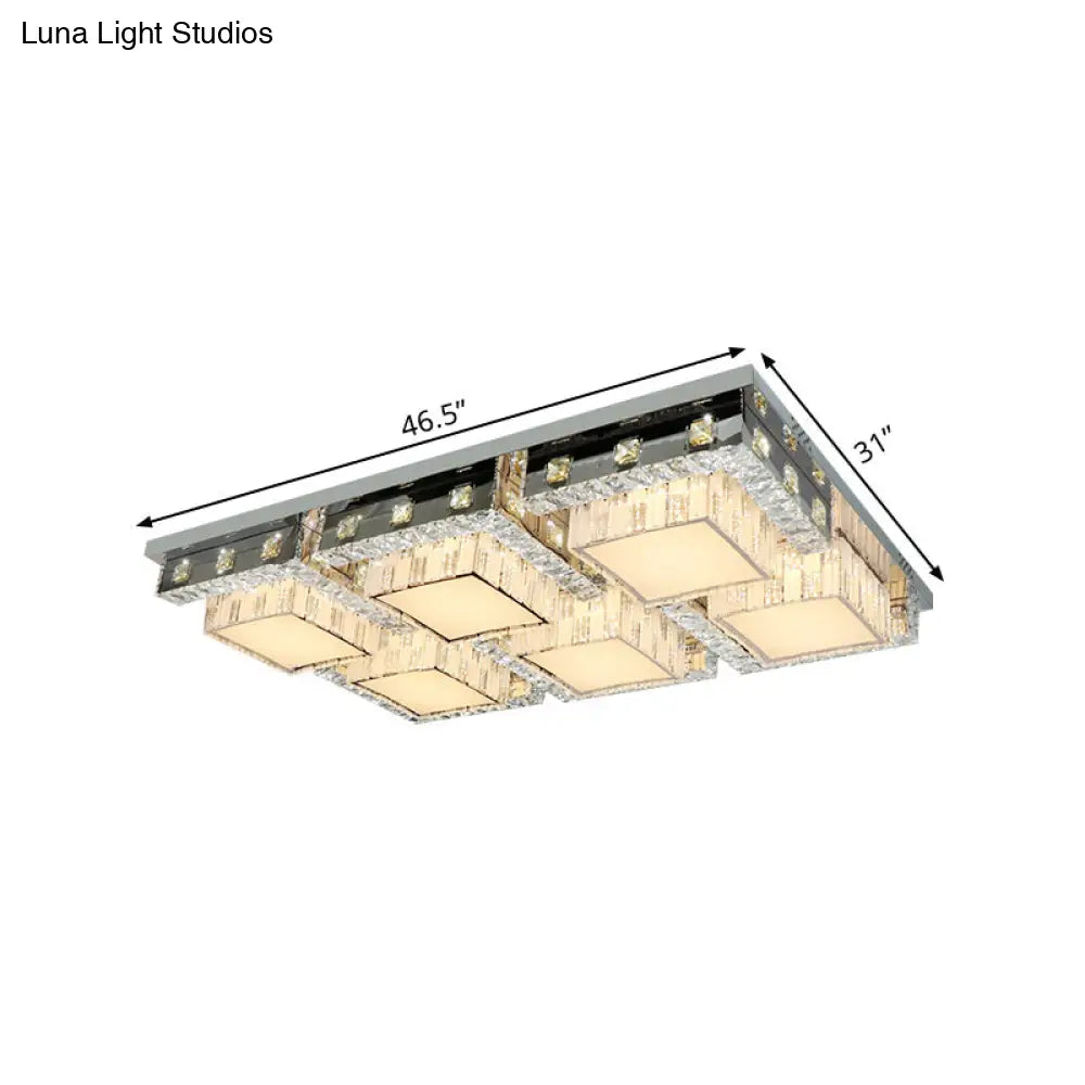 DecorBites™ DecorBites™ Modern Stainless-Steel LED Ceiling Light with Crystal Blocks - Rectangle/Square Shape, White Cubic Shade - 31"/46.5" Wide