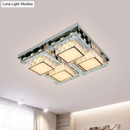 DecorBites™ DecorBites™ Modern Stainless-Steel LED Ceiling Light with Crystal Blocks - Rectangle/Square Shape, White Cubic Shade - 31"/46.5" Wide