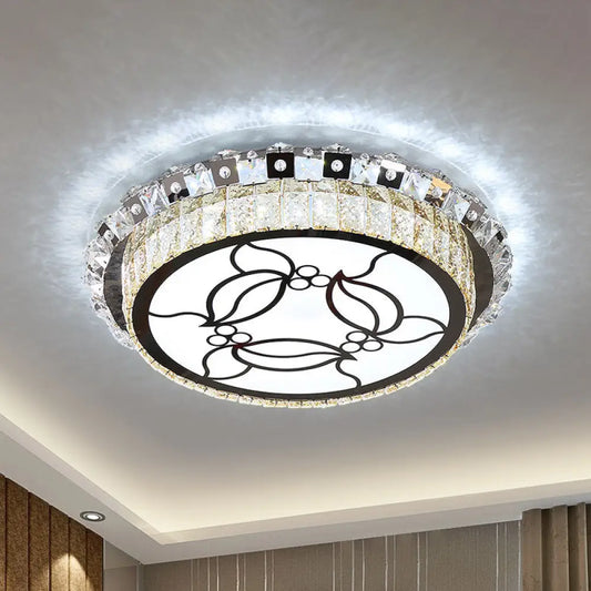 DecorBites™ DecorBites™ Modern Stainless Steel LED Flush Ceiling Lamp with Beveled Crystal, Leaf Pattern