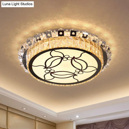 DecorBites™ DecorBites™ Modern Stainless Steel LED Flush Ceiling Lamp with Beveled Crystal, Leaf Pattern