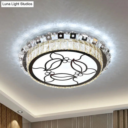DecorBites™ DecorBites™ Modern Stainless Steel LED Flush Ceiling Lamp with Beveled Crystal, Leaf Pattern