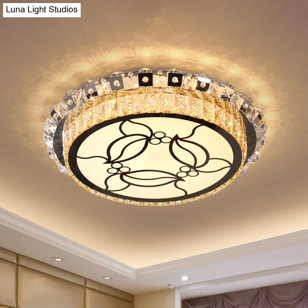 DecorBites™ DecorBites™ Modern Stainless Steel LED Flush Ceiling Lamp with Beveled Crystal, Leaf Pattern