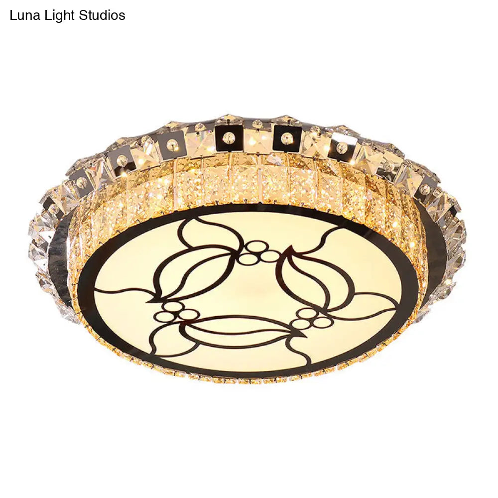 DecorBites™ DecorBites™ Modern Stainless Steel LED Flush Ceiling Lamp with Beveled Crystal, Leaf Pattern