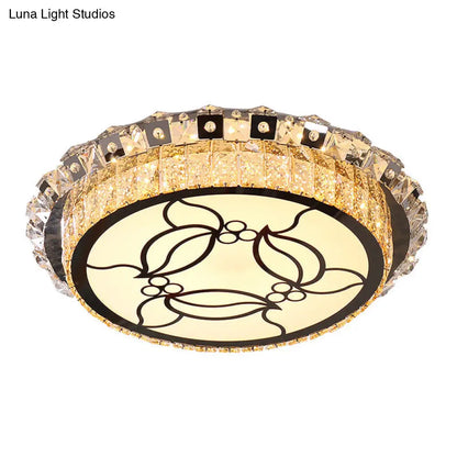 DecorBites™ DecorBites™ Modern Stainless Steel LED Flush Ceiling Lamp with Beveled Crystal, Leaf Pattern