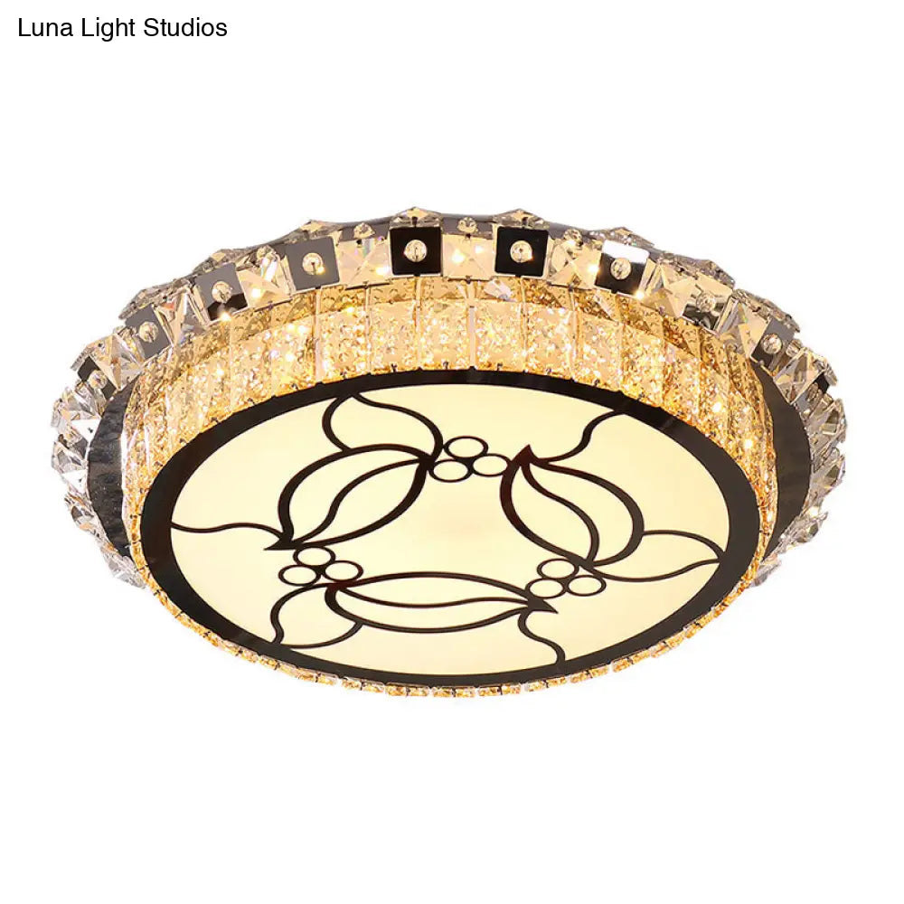 DecorBites™ DecorBites™ Modern Stainless Steel LED Flush Ceiling Lamp with Beveled Crystal, Leaf Pattern