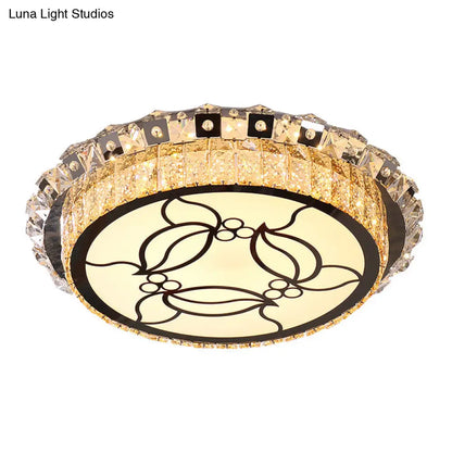 DecorBites™ DecorBites™ Modern Stainless Steel LED Flush Ceiling Lamp with Beveled Crystal, Leaf Pattern