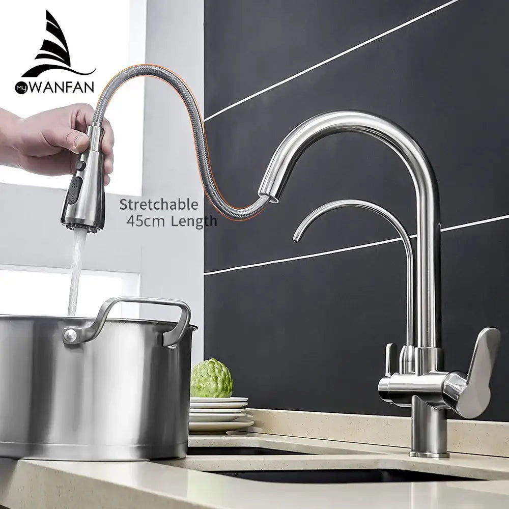 Modern stainless steel pull down kitchen faucet with 45cm flexible extendable hose from decorbites crane kitchen collection