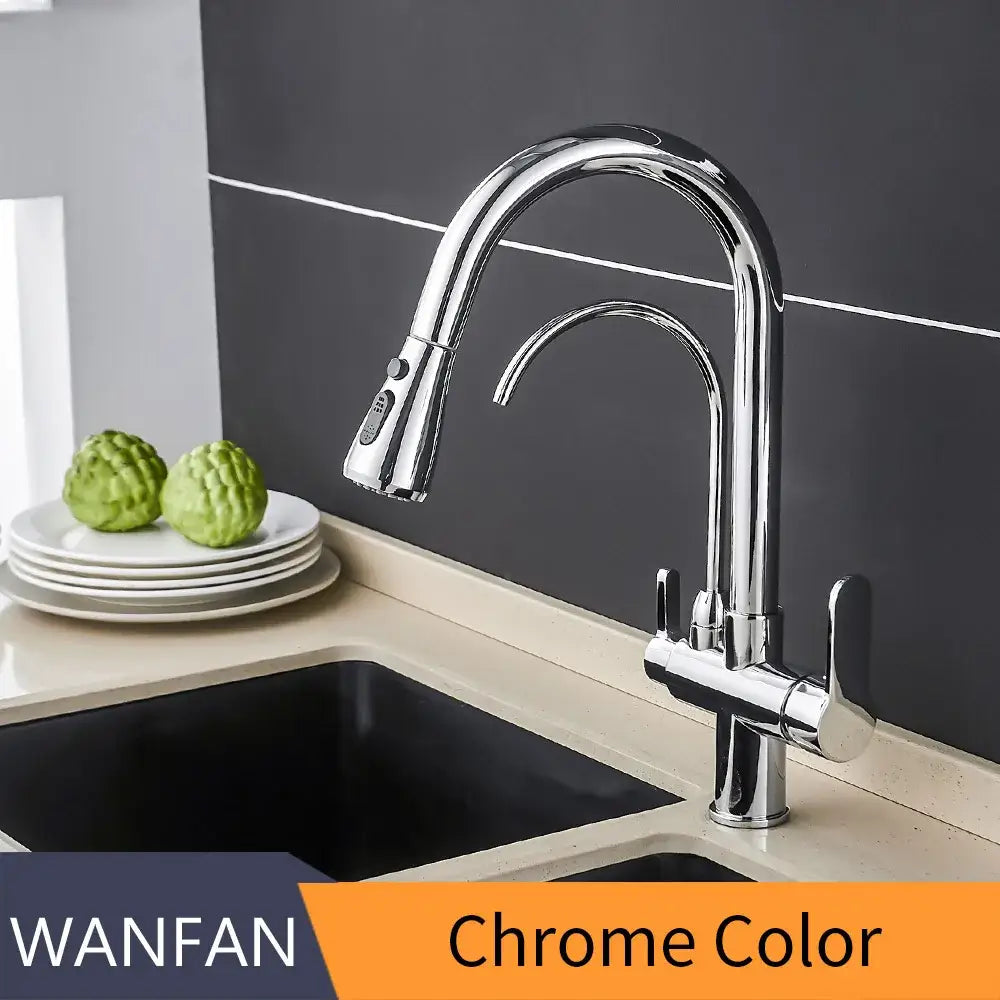 Modern stainless steel chrome kitchen faucet with pull down spray head and extendable hose decorbites crane kitchen model