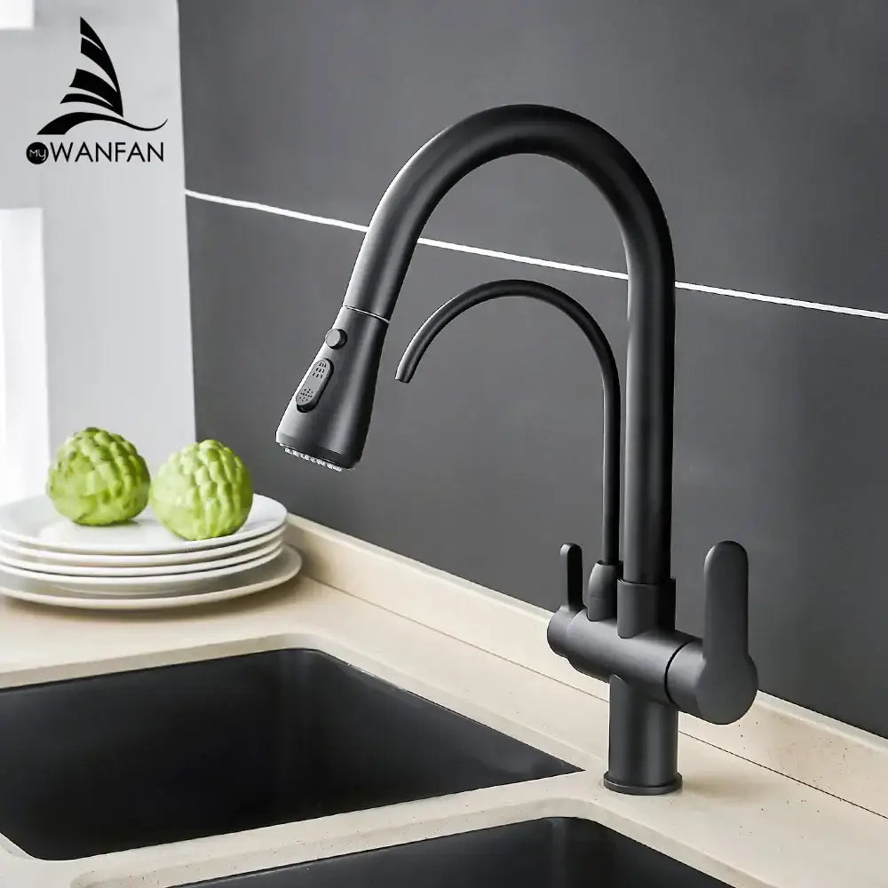 Black matte finish crane kitchen faucet with curved spout and pull-down spray head for modern kitchen decorbites crane kitchen