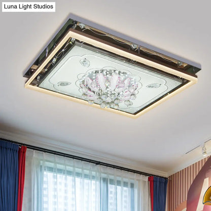 DecorBites™ DecorBites™ Modern Stainless-Steel Rectangular Ceiling Lamp with Clear Crystal Draping and LED Flush Mount for Living Room