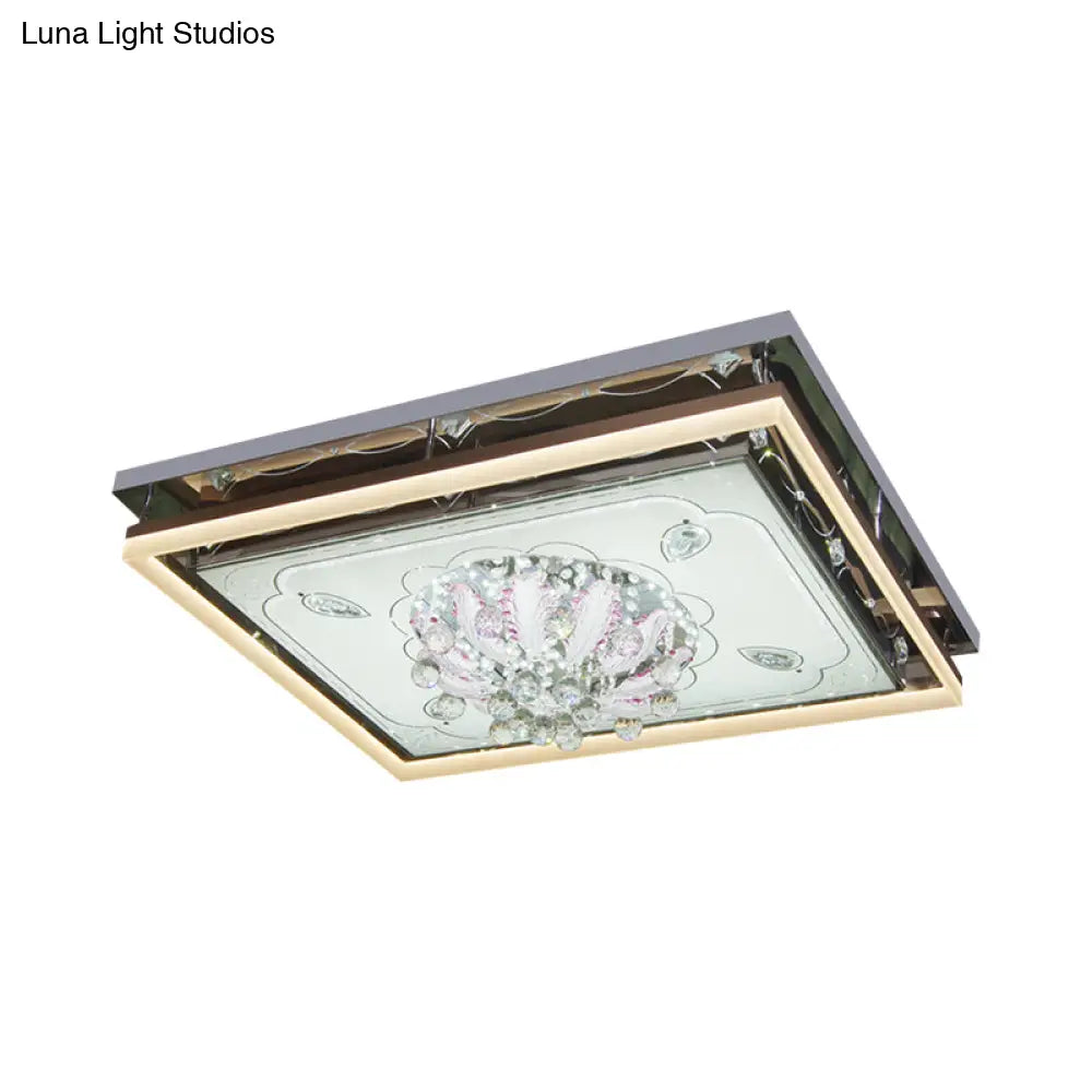 DecorBites™ DecorBites™ Modern Stainless-Steel Rectangular Ceiling Lamp with Clear Crystal Draping and LED Flush Mount for Living Room