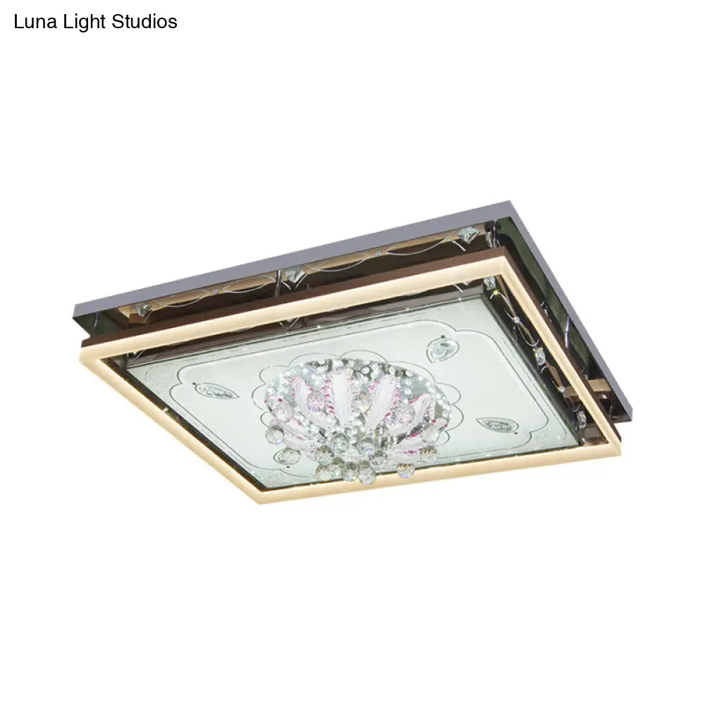 DecorBites™ DecorBites™ Modern Stainless-Steel Rectangular Ceiling Lamp with Clear Crystal Draping and LED Flush Mount for Living Room