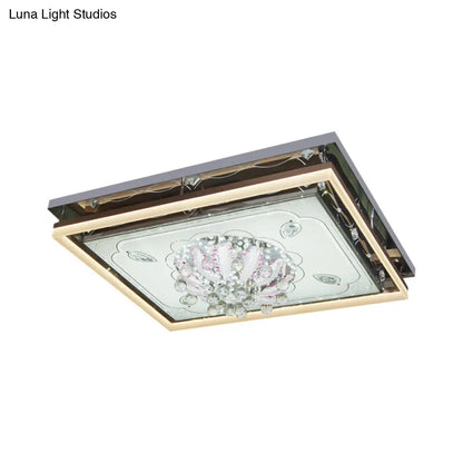 DecorBites™ DecorBites™ Modern Stainless-Steel Rectangular Ceiling Lamp with Clear Crystal Draping and LED Flush Mount for Living Room