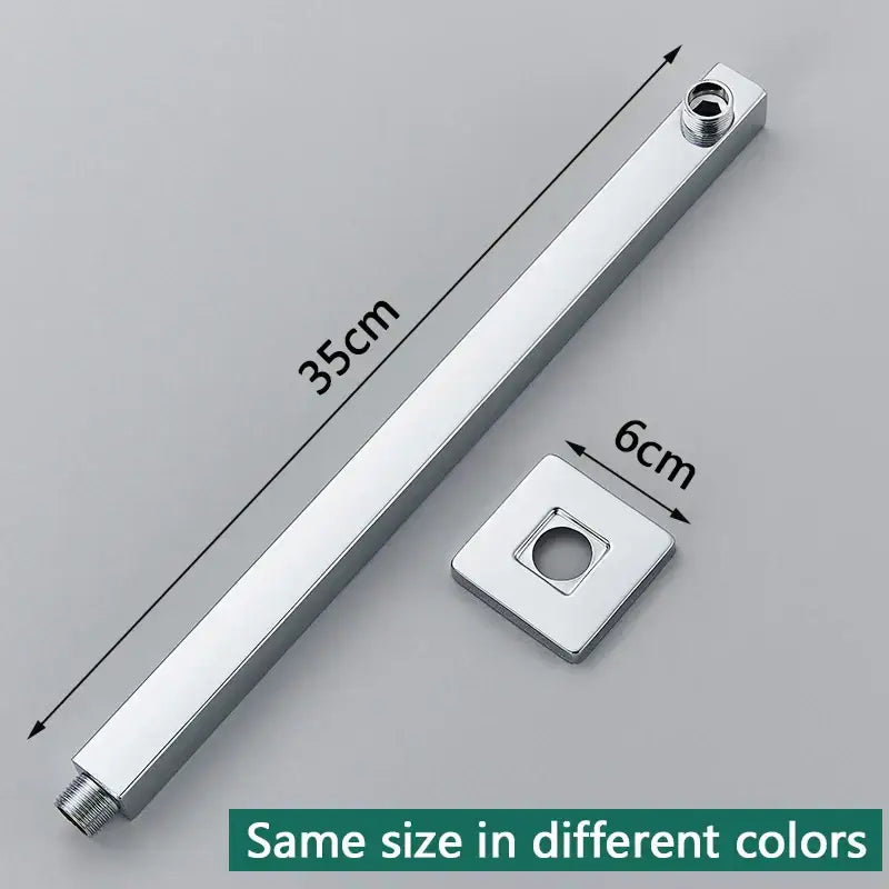Modern stainless steel shower arm and head holder with chrome finish 35cm rectangular design and square mounting plate