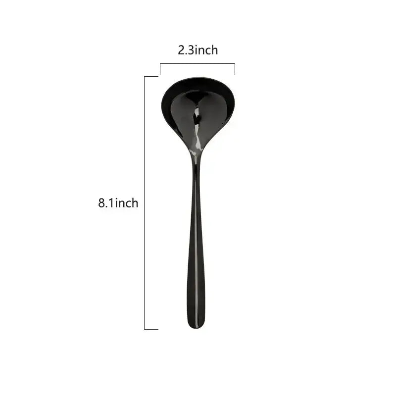 Black glossy stainless steel small gravy ladle with sleek modern design 8.1 inches long and 2.3 inches bowl width