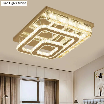 DecorBites™ DecorBites™ Modern Stainless-Steel Square Ceiling Light with LED, Clear Cut Crystal Blocks - Semi-Flush Mount for Bedchamber