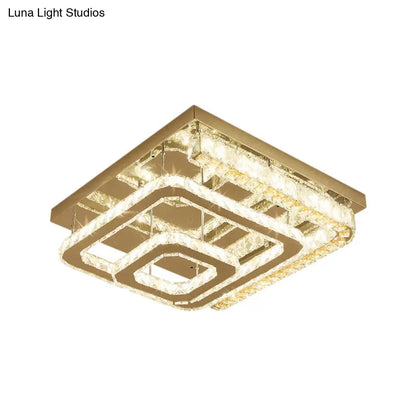 DecorBites™ DecorBites™ Modern Stainless-Steel Square Ceiling Light with LED, Clear Cut Crystal Blocks - Semi-Flush Mount for Bedchamber
