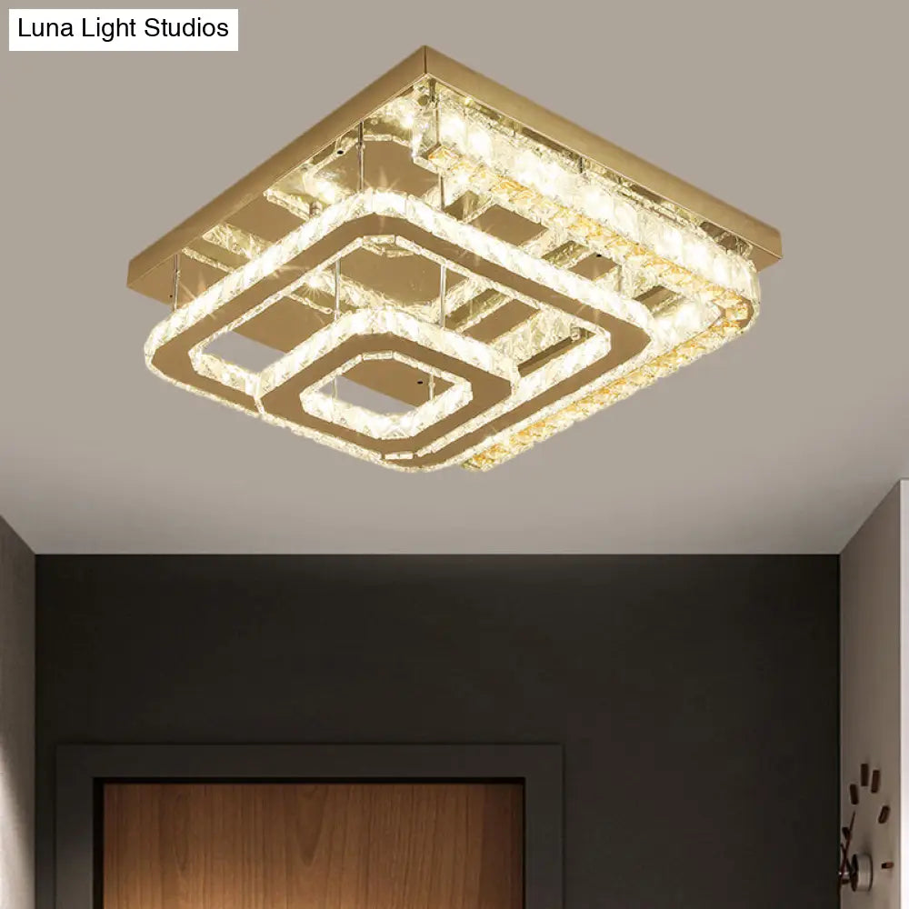DecorBites™ DecorBites™ Modern Stainless-Steel Square Ceiling Light with LED, Clear Cut Crystal Blocks - Semi-Flush Mount for Bedchamber