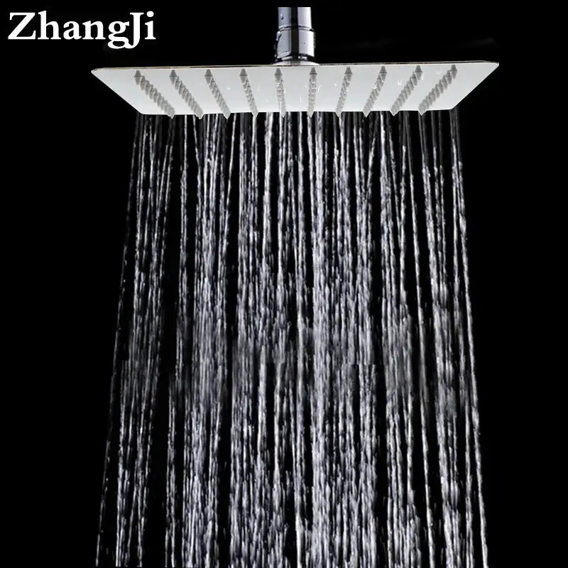 Modern stainless steel square ceiling rain shower head in silver with multiple water jets for bathroom use
