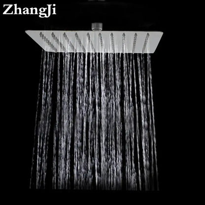 Modern stainless steel square ceiling rain shower head with sleek metallic finish and multiple water jets for bathroom use