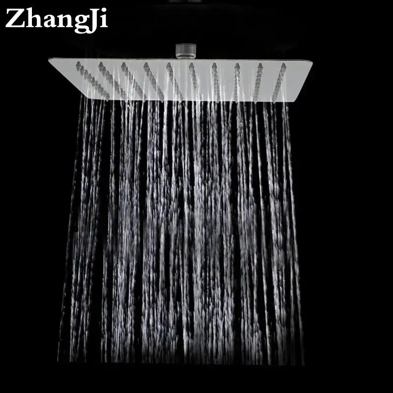 Modern stainless steel square ceiling rain shower head with sleek metallic finish and multiple water jets for bathroom use