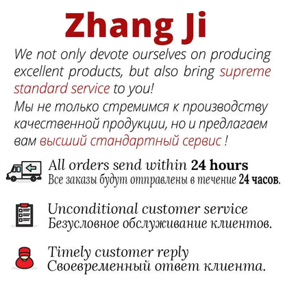Zhang ji logo with bold red lettering and bilingual text promoting fast shipping and service on stainless steel square ceiling rain shower head