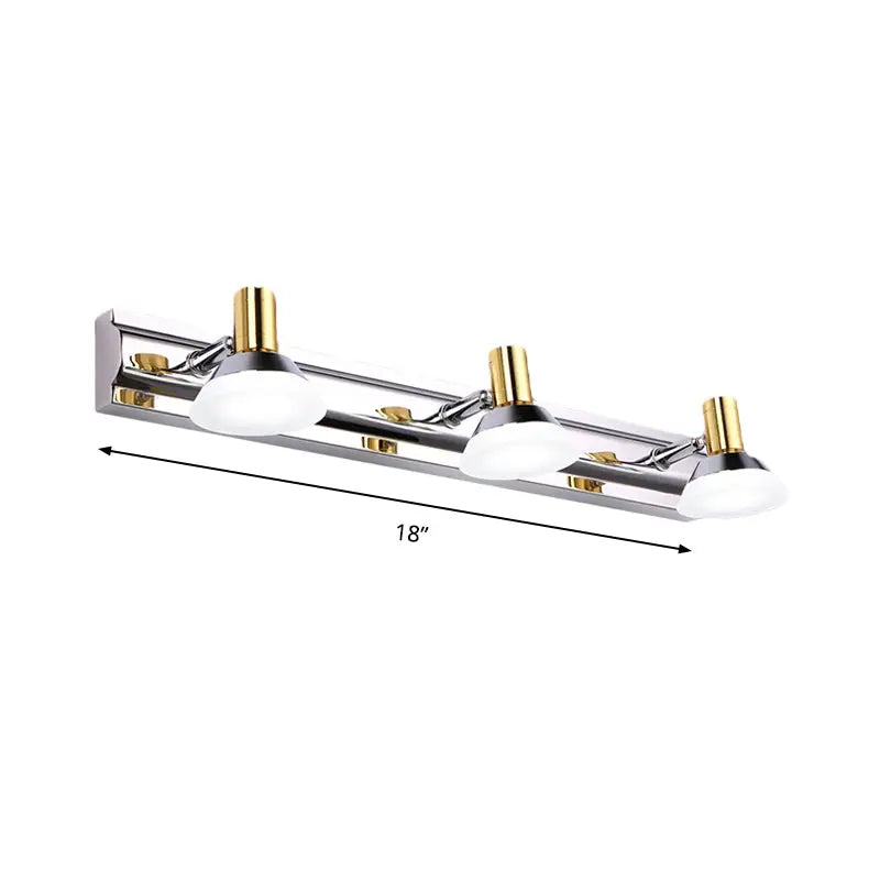 Modern stainless steel wall light with chrome and gold finish featuring three acrylic cone shade frosted glass vanity fixture