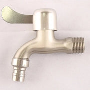 Shiny stainless steel wall mounted single hole outdoor faucet with curved spout and lever handle for washing machine