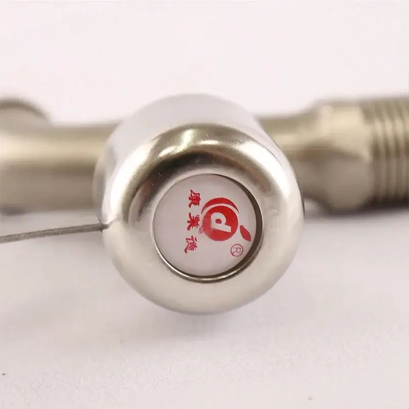 Modern stainless steel wall mounted single hole washing machine tap with silver cylindrical body and red chinese label