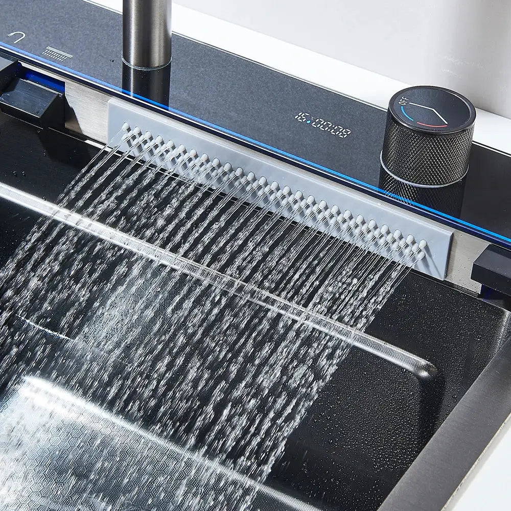 Modern stainless steel waterfall kitchen sink with digital display kitchen - Decorbites