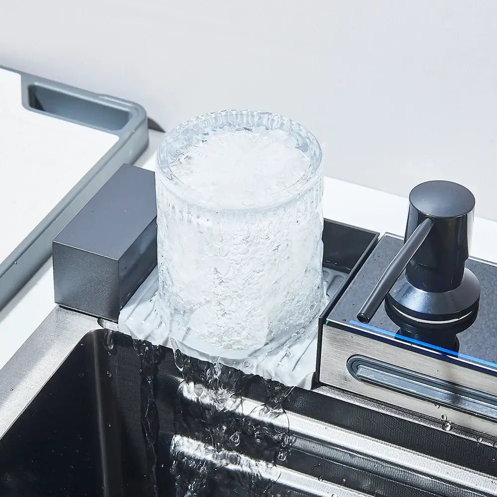 Modern stainless steel waterfall kitchen sink with digital display kitchen - Decorbites
