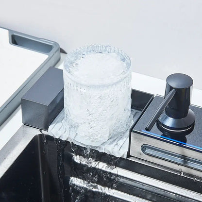 Modern stainless steel waterfall kitchen sink with digital display kitchen - Decorbites