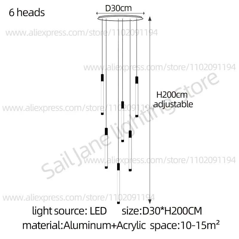 Modern Staircase Pendant Chandelier in Black or Gold