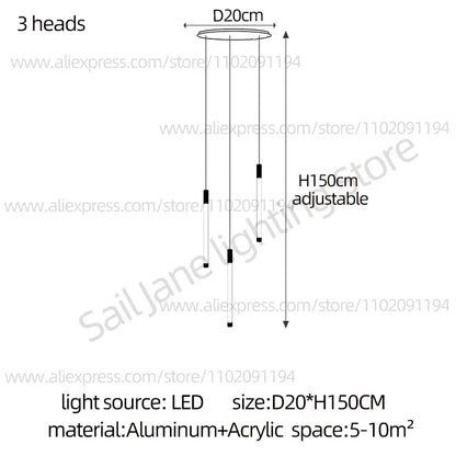 Modern Staircase Pendant Chandelier in Black or Gold