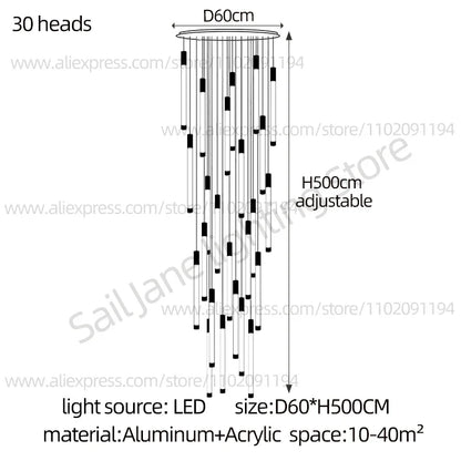 Modern Staircase Pendant Chandelier in Black or Gold