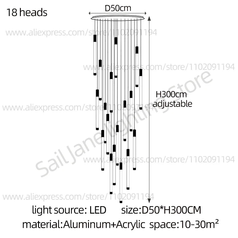 Modern Staircase Pendant Chandelier in Black or Gold