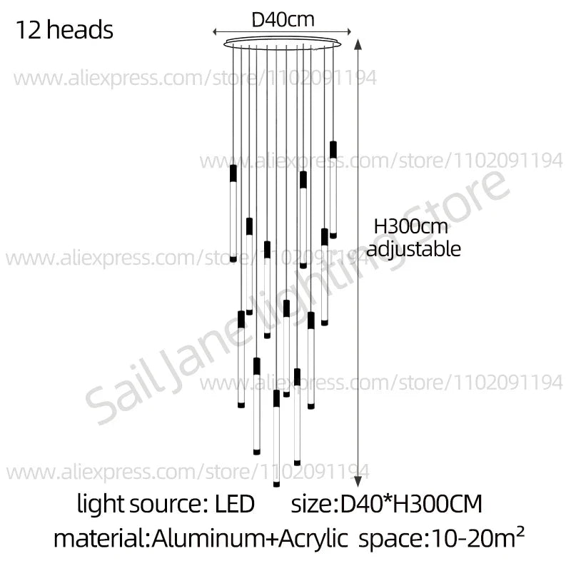 Modern Staircase Pendant Chandelier in Black or Gold