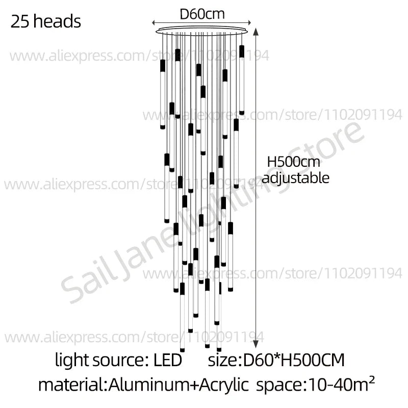 Modern Staircase Pendant Chandelier in Black or Gold