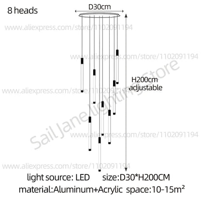 Modern Staircase Pendant Chandelier in Black or Gold